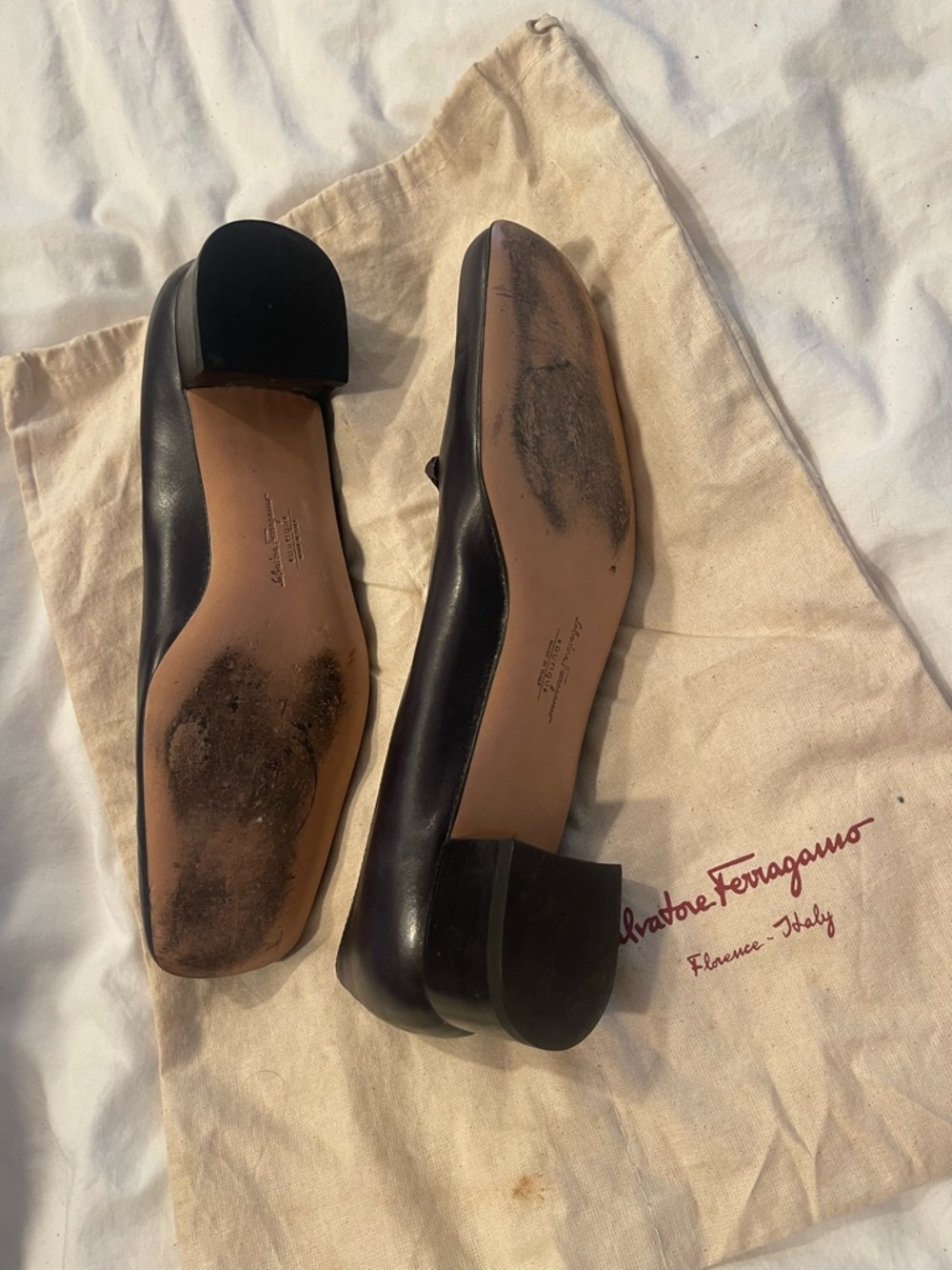 Salvatore Ferragamo Blue Leather Square-Toe with Gold Gancini - Picture 3 of 4